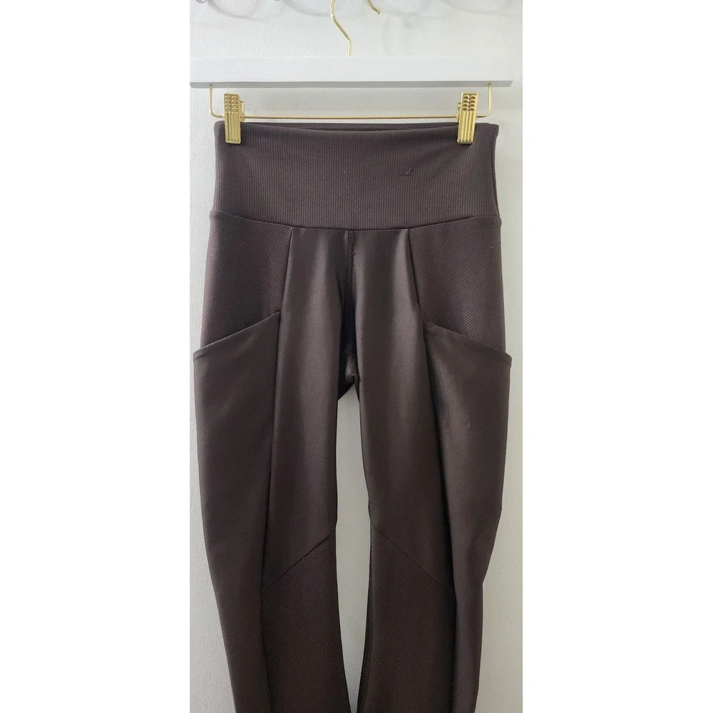 Alo Yoga High-Waist Cargo Leggings Espresso Brown Ribbed Pockets XS